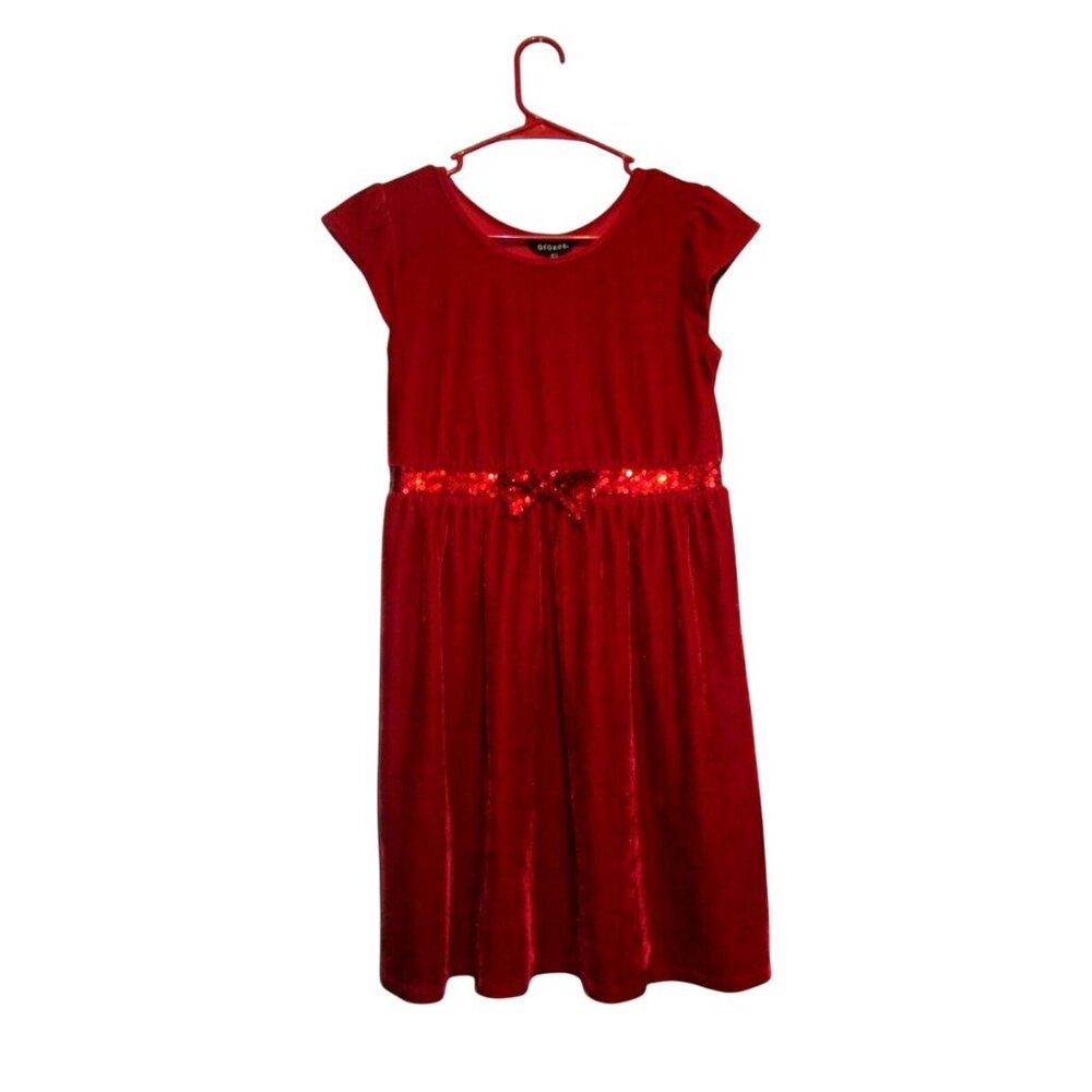 George Girls Red Cap Sleeve‎ Dress with Sequin Bow Size 7/8